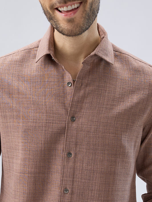 Walnut Brown Subtle Weave Textured Shirt