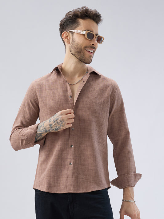 Walnut Brown Subtle Weave Textured Shirt