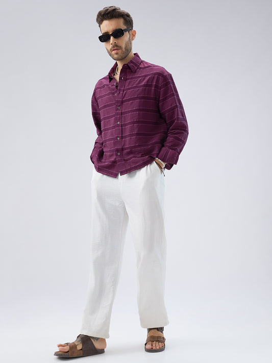 Crushed Wine Textured Oversized Boxy Fit Crop Shirt