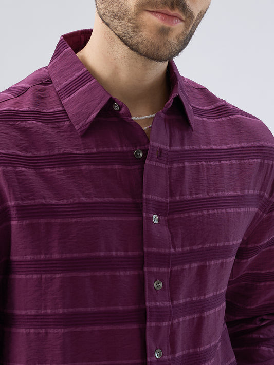 Crushed Wine Textured Oversized Boxy Fit Crop Shirt