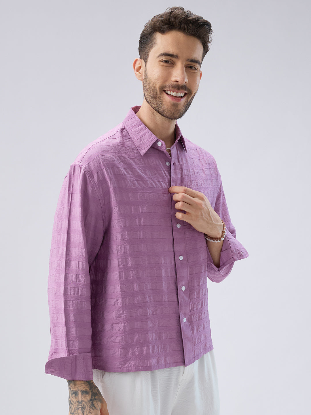 Royal Hopbush Purple Horizontal Textured Crinkled Shirt