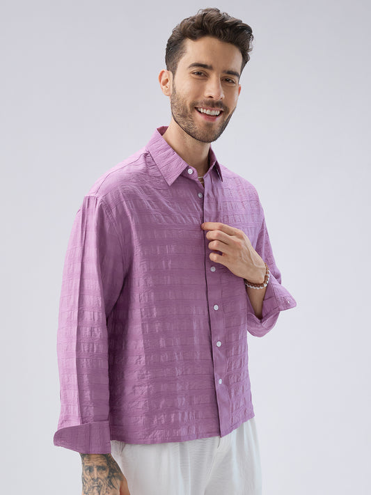 Royal Hopbush Purple Horizontal Textured Crinkled Shirt