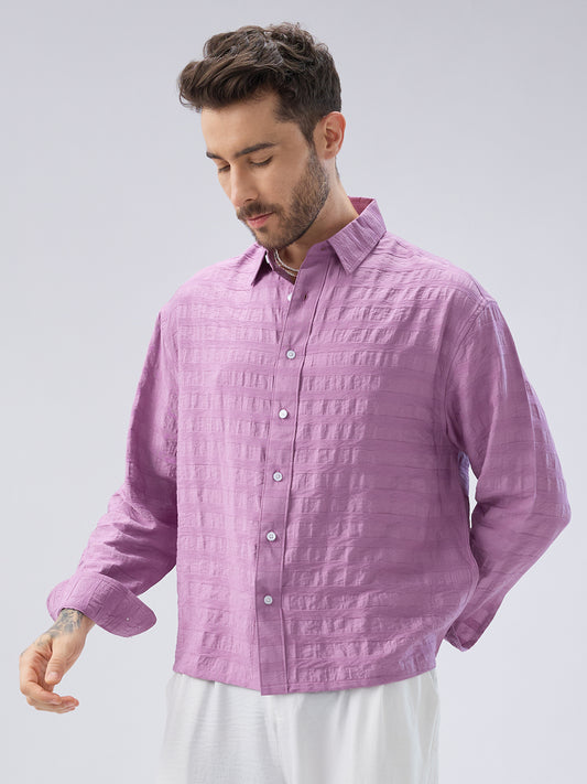 Royal Hopbush Purple Horizontal Textured Crinkled Shirt