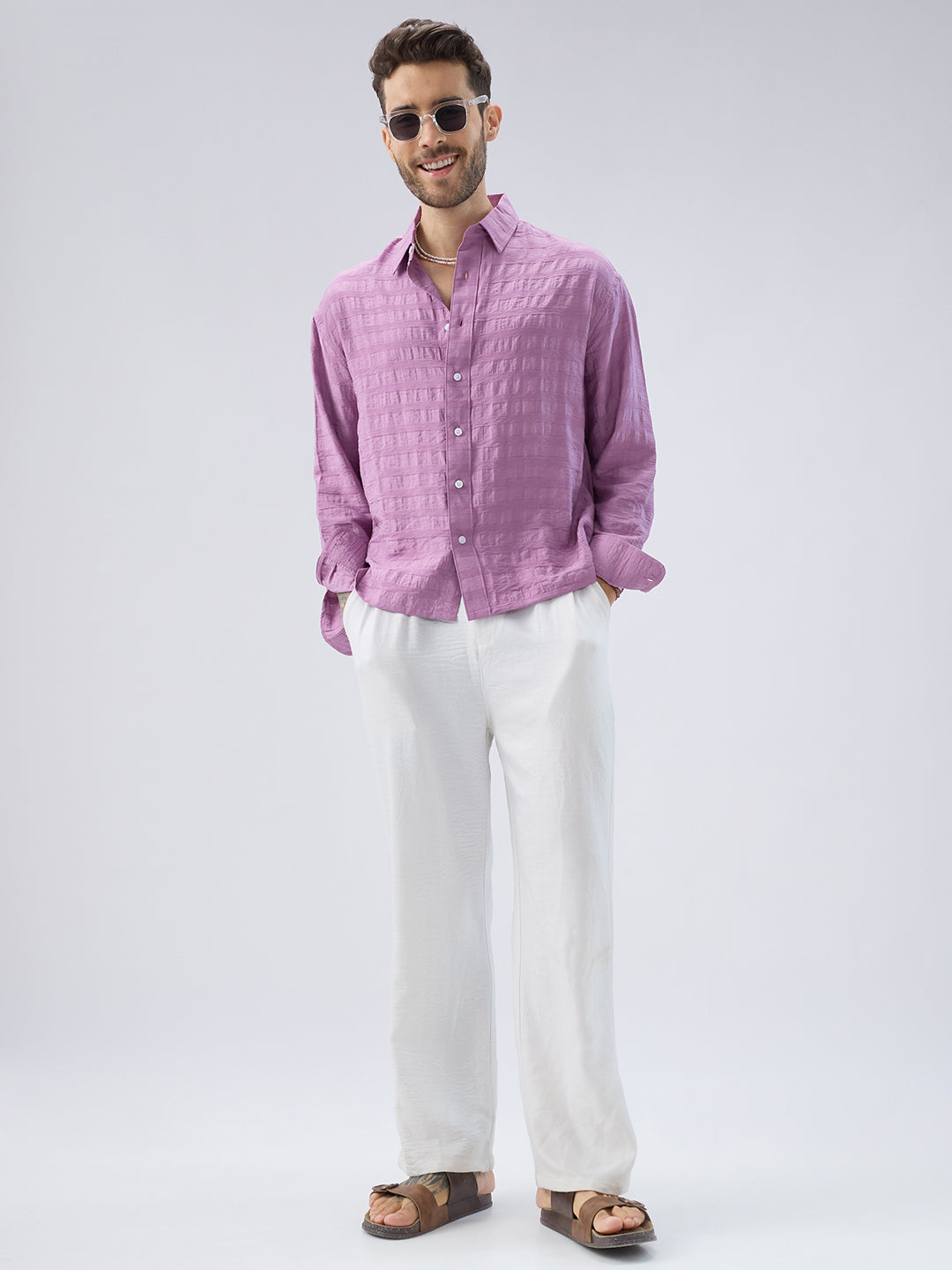 Royal Hopbush Purple Horizontal Textured Crinkled Shirt