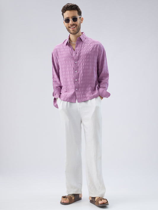 Royal Hopbush Purple Horizontal Textured Crinkled Shirt