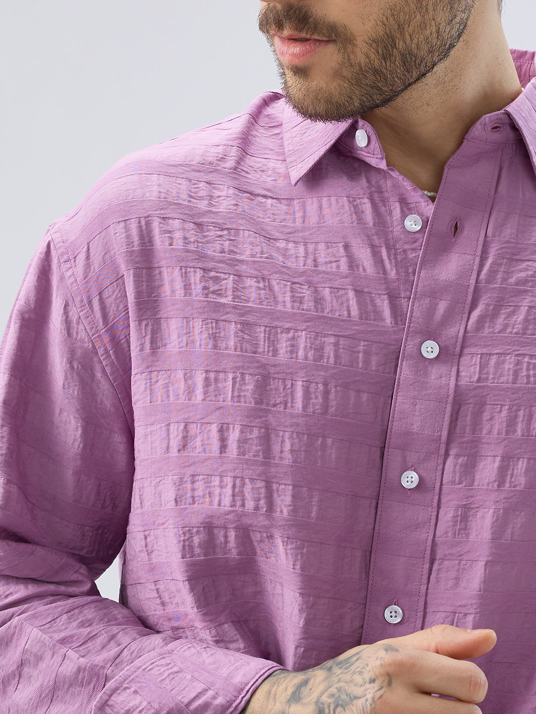Royal Hopbush Purple Horizontal Textured Crinkled Shirt