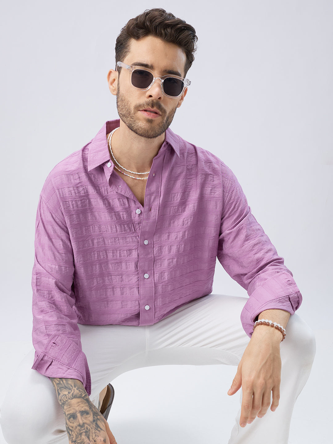 Royal Hopbush Purple Horizontal Textured Crinkled Shirt