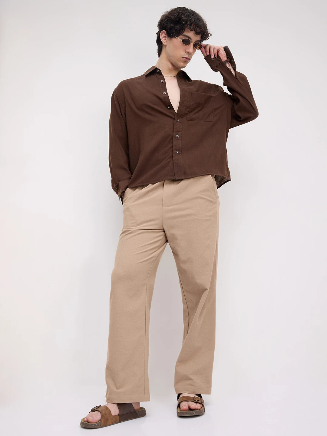 Classic Coffee Brown Boxy Fit Crop Shirt