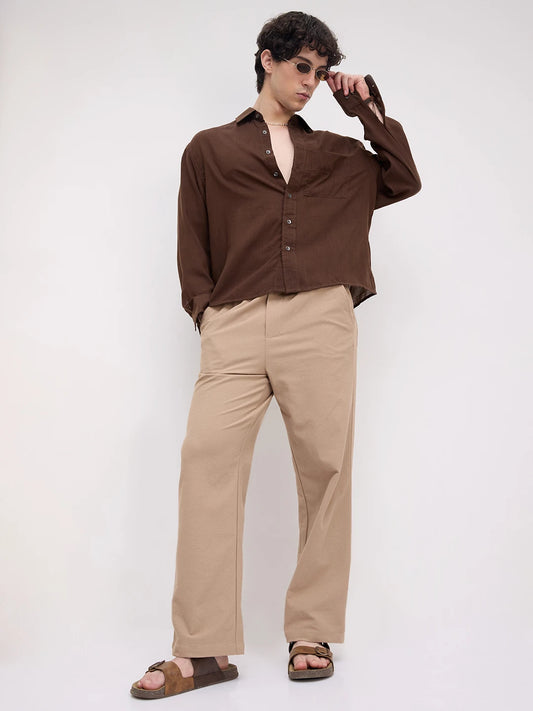 Classic Coffee Brown Boxy Fit Crop Shirt