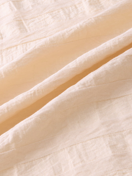 Soft Beige Striped Side-Slit Button Boxy Fit Crop Shirt