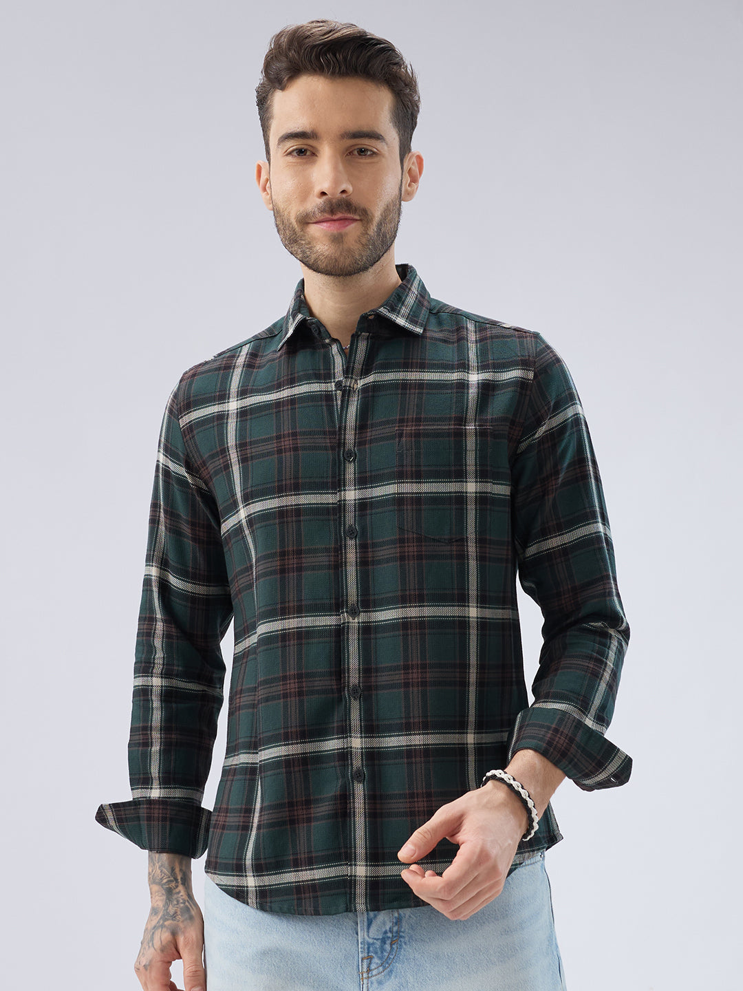 Premium Cotton Vintage Emerald Green Plaid Checks Shirt
