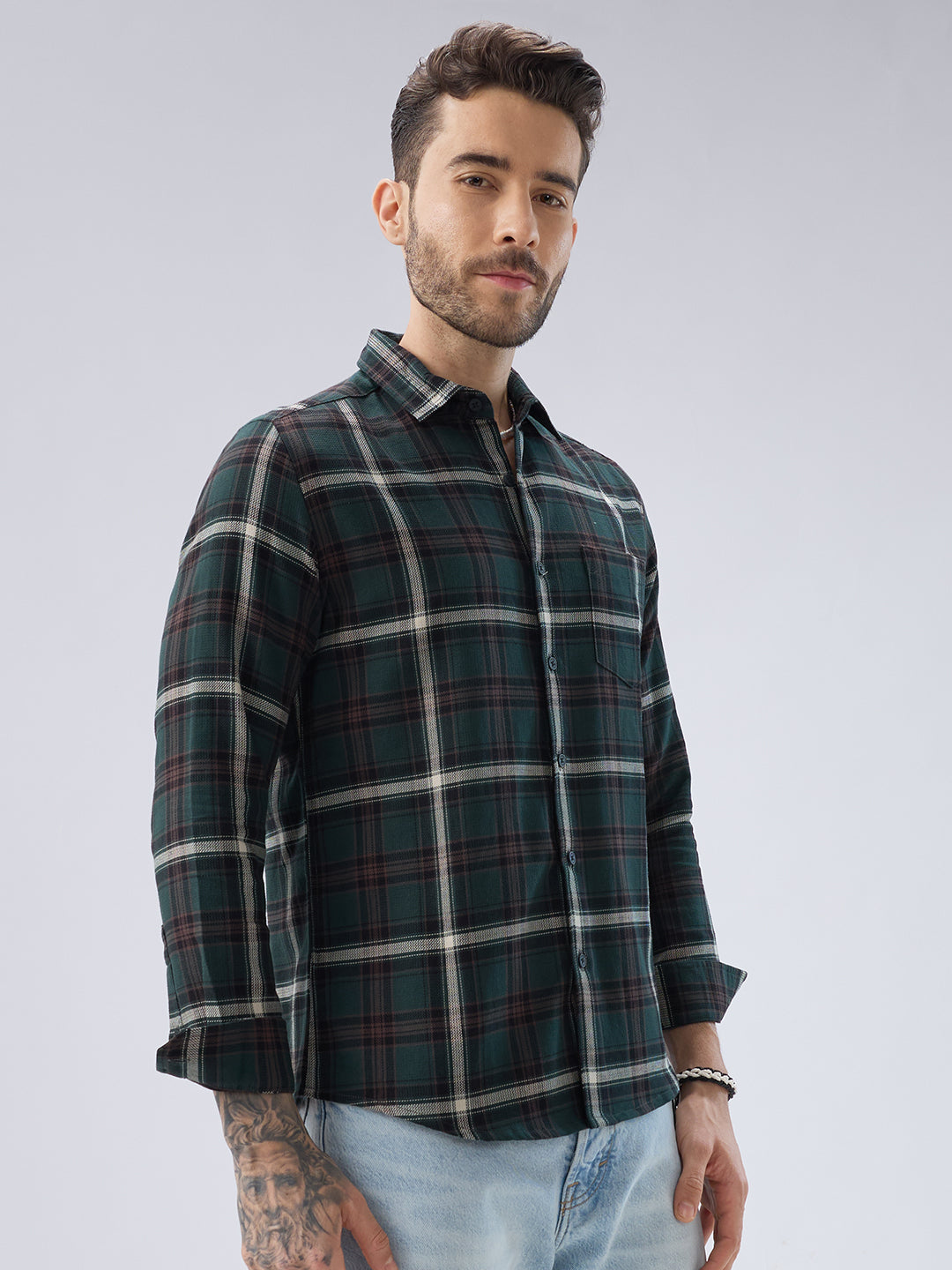 Premium Cotton Vintage Emerald Green Plaid Checks Shirt