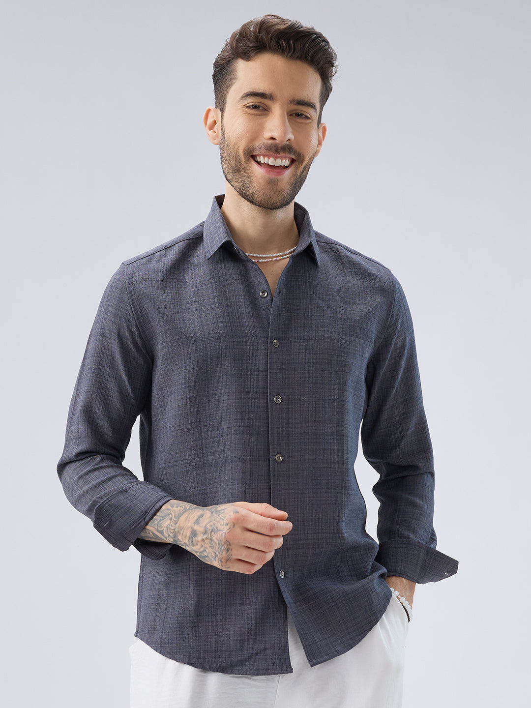 Pebble Grey Slub Textured Shirt