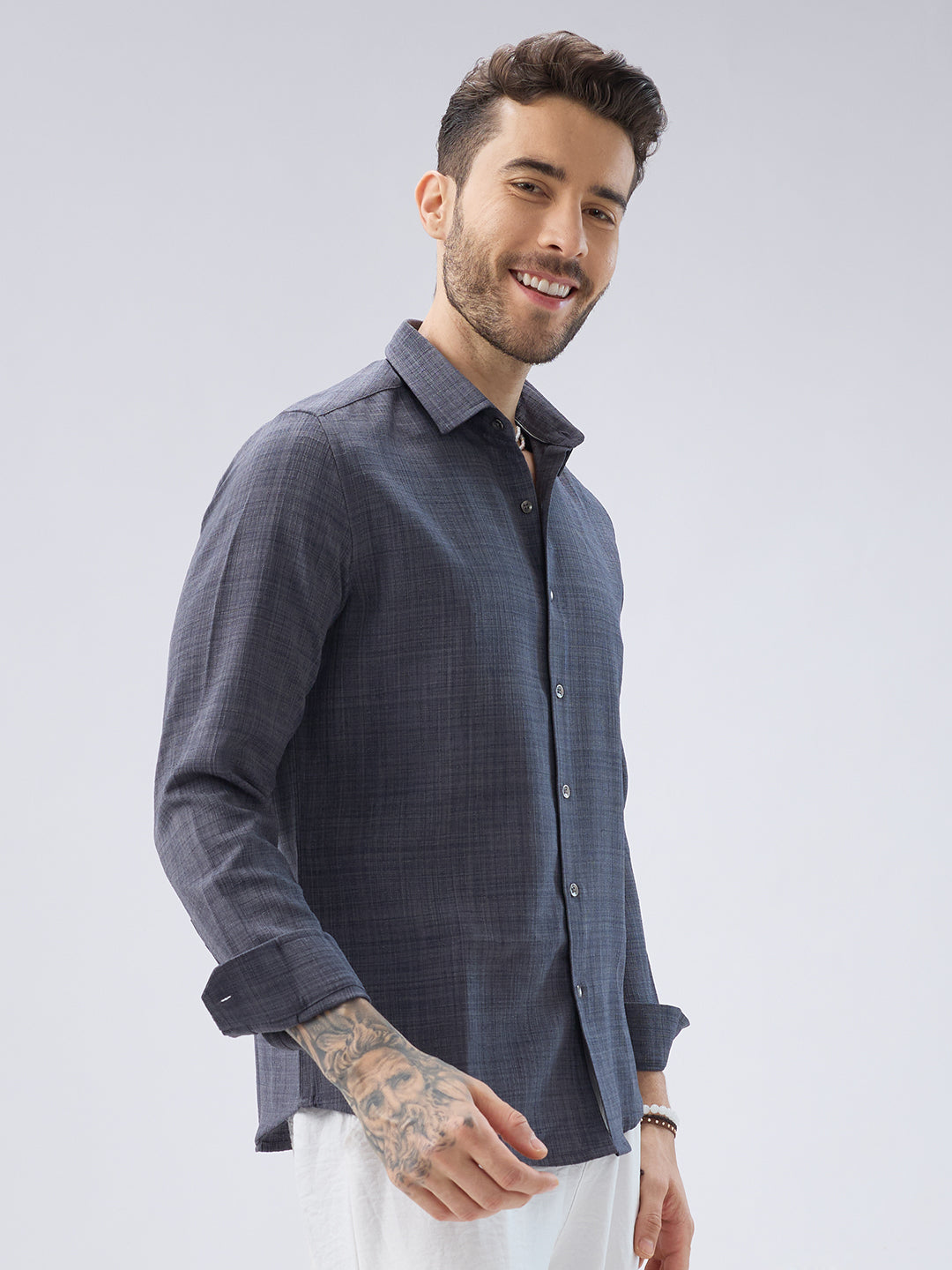 Pebble Grey Slub Textured Shirt