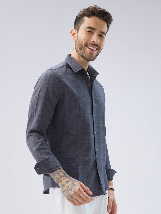 Pebble Grey Slub Textured Shirt
