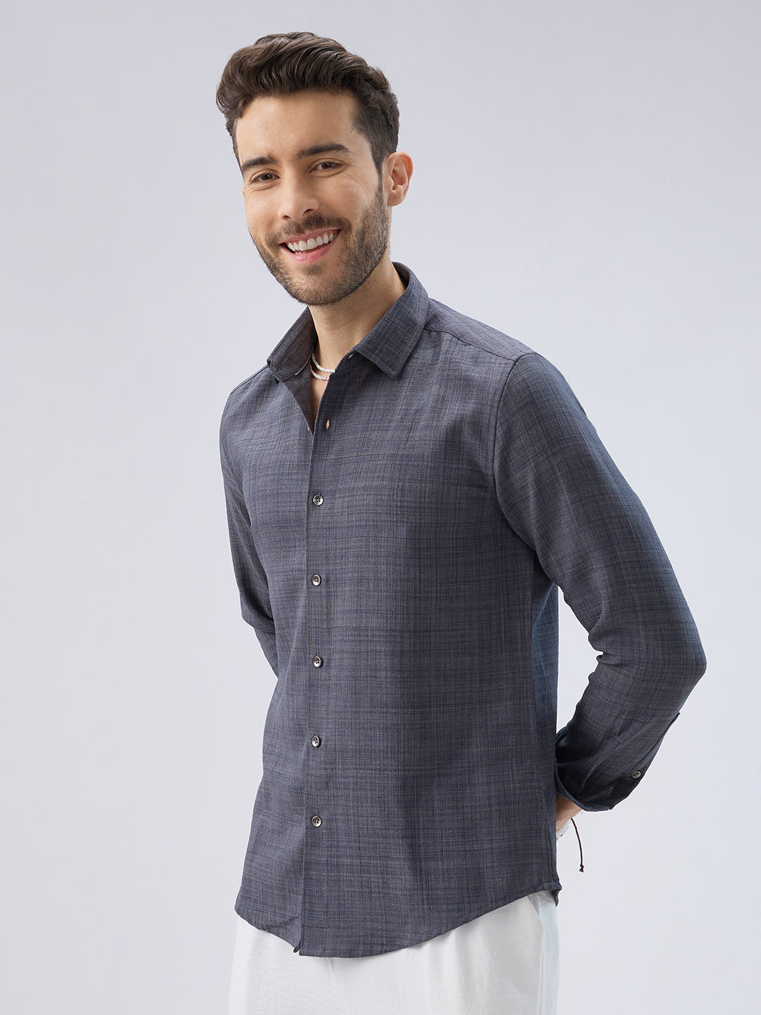 Pebble Grey Slub Textured Shirt