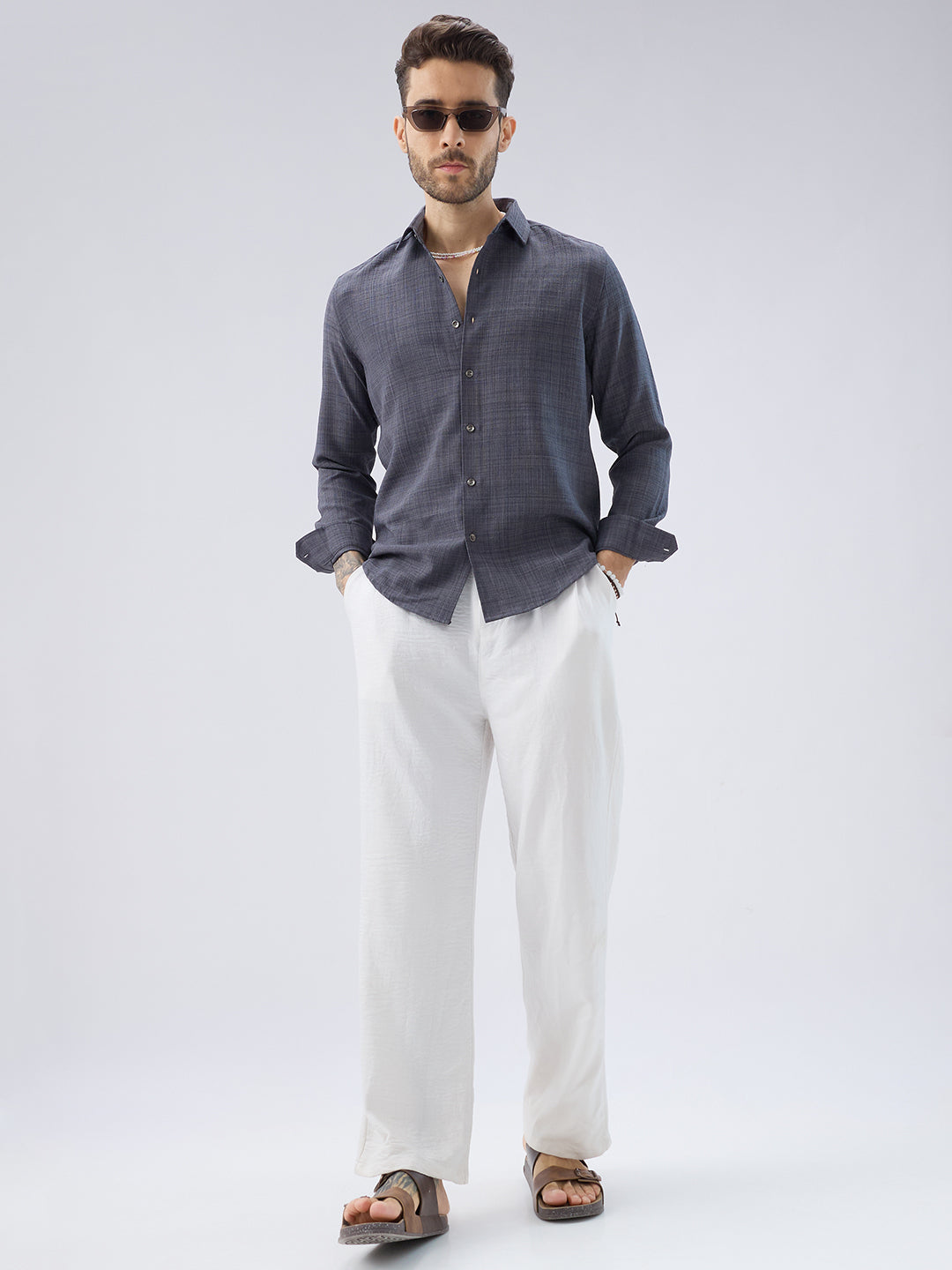 Pebble Grey Slub Textured Shirt