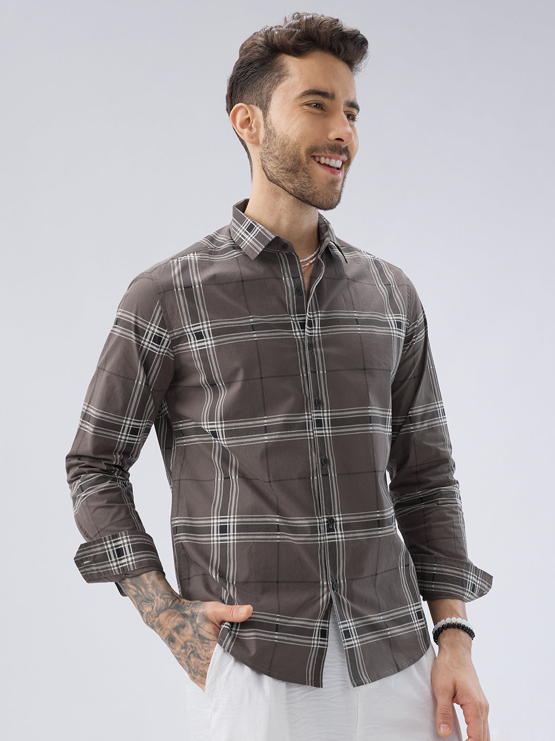 Ash Grey Everyday Plaid Checks Shirt