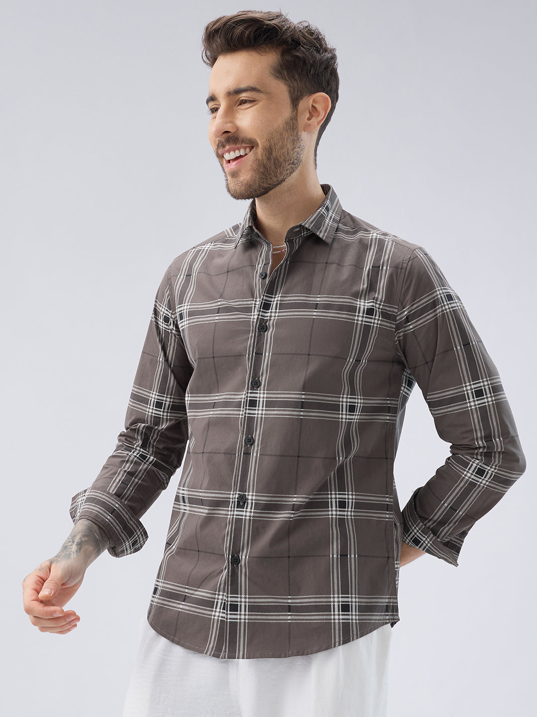 Ash Grey Everyday Plaid Checks Shirt