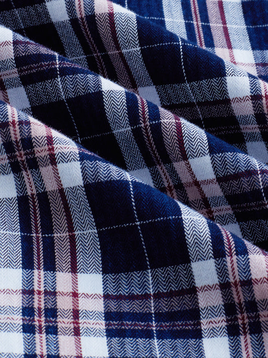 Denim White & Navy Herringbone Plaid Checks Shirt