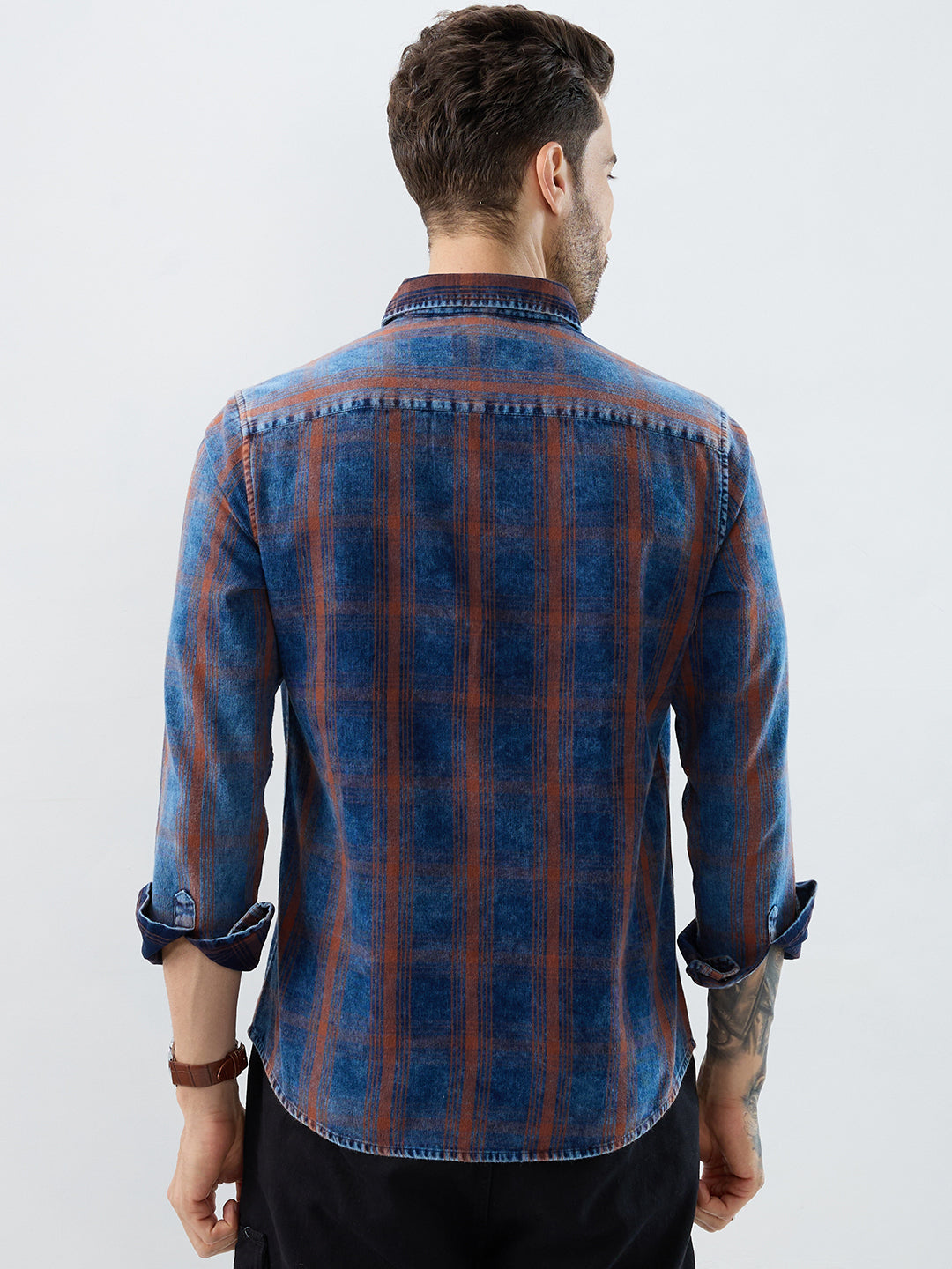Versatile Navy & Copper Denim Plaid Checks Shirt