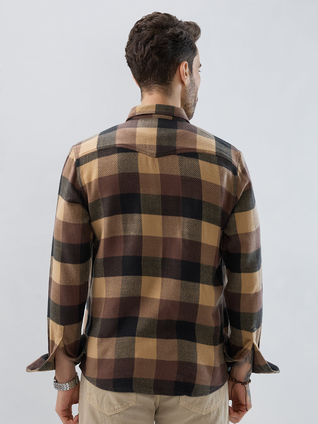 Brown & Black Tartan Checked Double Pocket Flannel