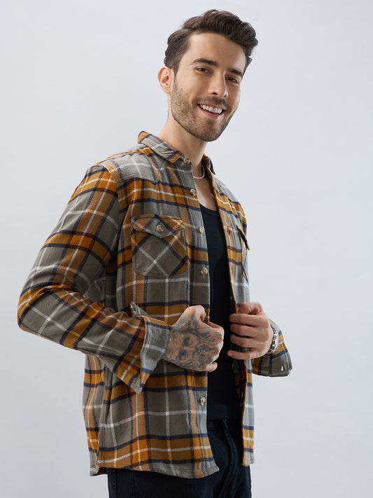 Mustard & Grey Tartan Checked Double Pocket Flannel