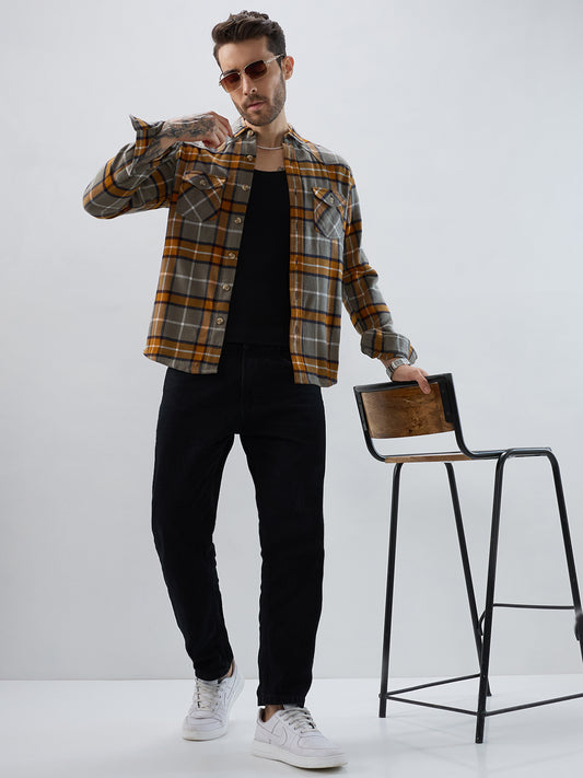 Mustard & Grey Tartan Checked Double Pocket Flannel