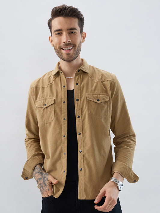 Vintage Khaki Double Pocket Corduroy Overshirt