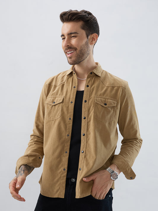 Vintage Khaki Double Pocket Corduroy Overshirt