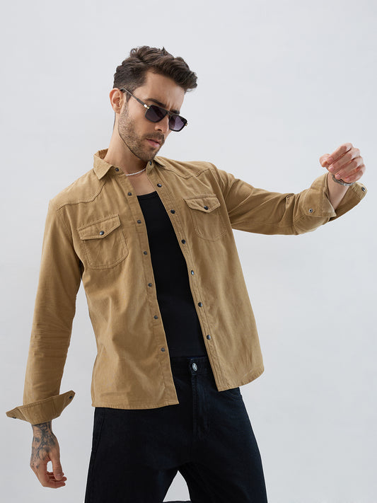 Vintage Khaki Double Pocket Corduroy Overshirt