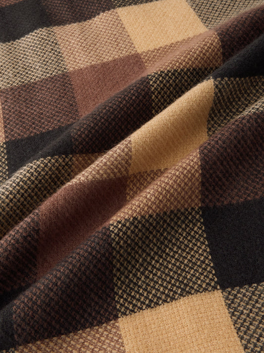 Heritage Brown & Beige Box Checks Boxy Fit Cropped Flannel Shirt