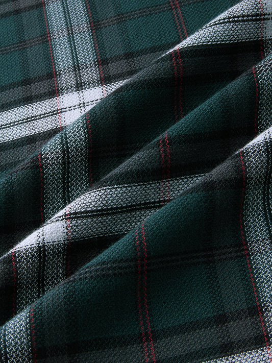 Premium Cotton Deep Forest Green Contrast Checks Shirt