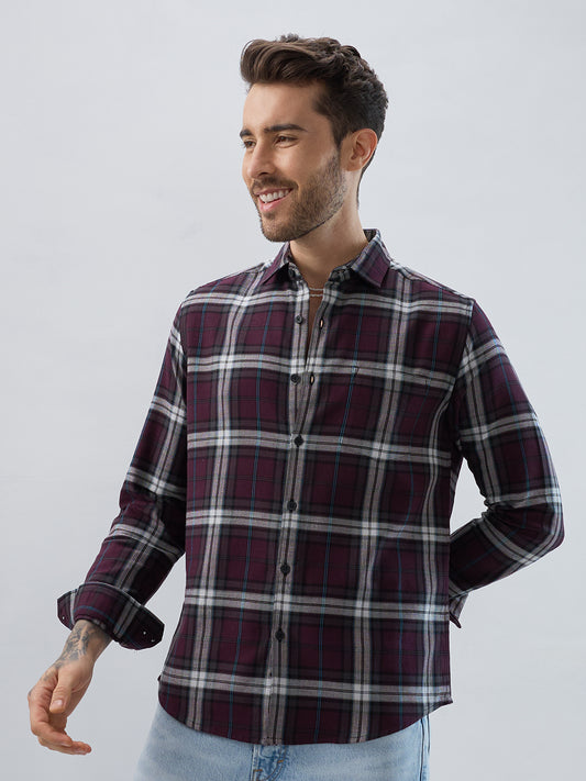 Premium Cotton Dark Maroon Tartan Plaid Checked Shirt