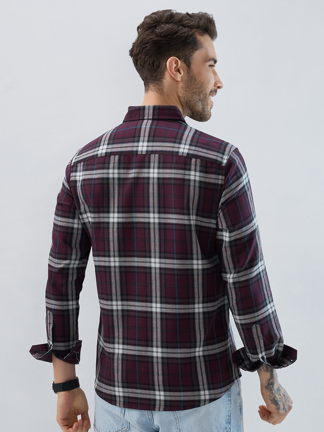 Premium Cotton Dark Maroon Tartan Plaid Checked Shirt