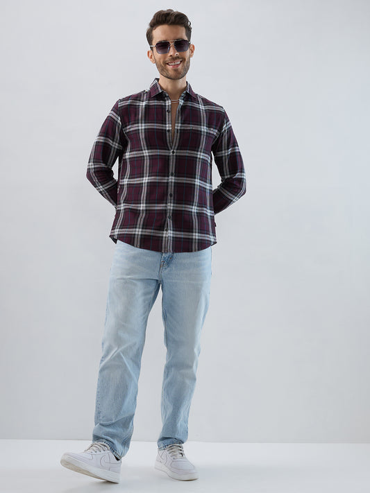 Premium Cotton Dark Maroon Tartan Plaid Checked Shirt
