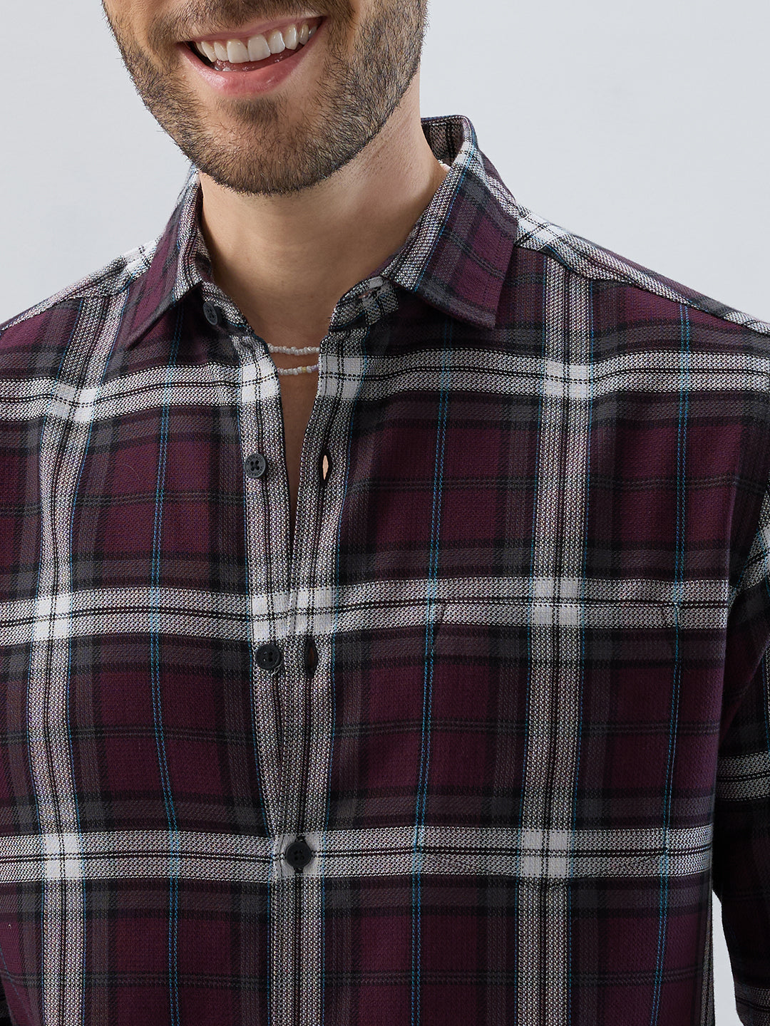 Premium Cotton Dark Maroon Tartan Plaid Checked Shirt