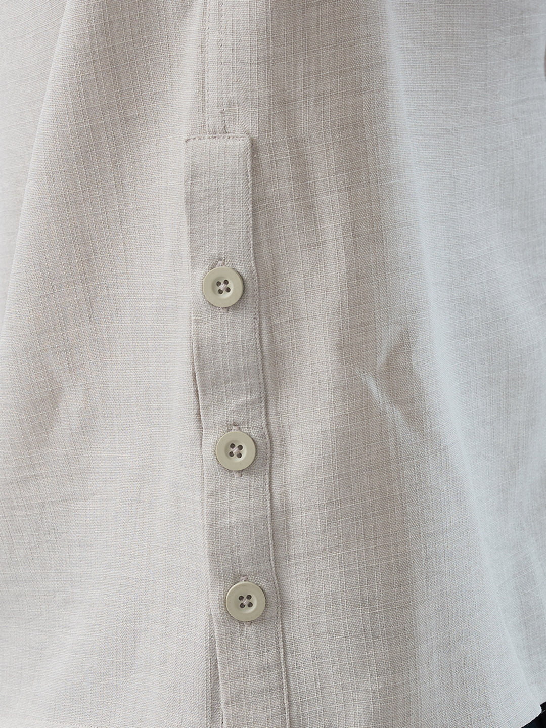 Cloud Grey Slub Textured Side-Slit Button Oversized Crop Shirt