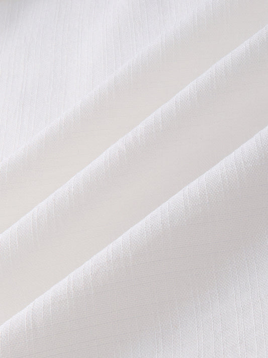 Snow White Side Slit Button Slub Textured Oversized Crop Shirt