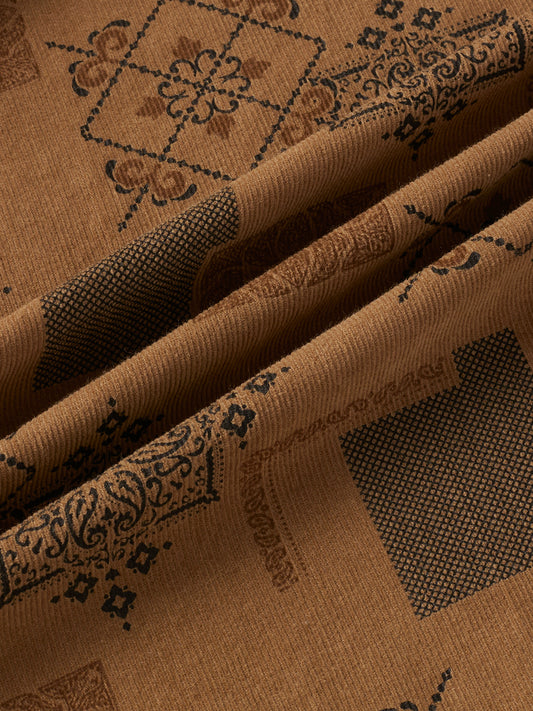 Russet Brown Royal Motif Heritage Twin Pocket Corduroy Shirt