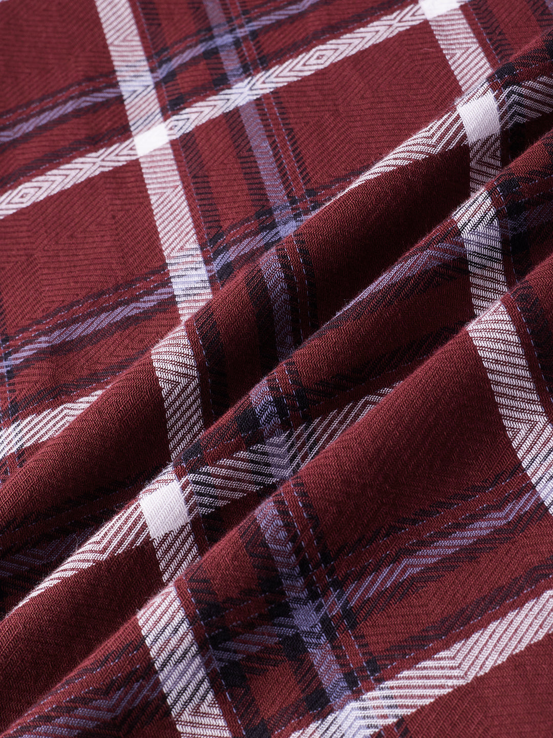 Premium Cotton Maroon Herringbone Tartan Checked Shirt