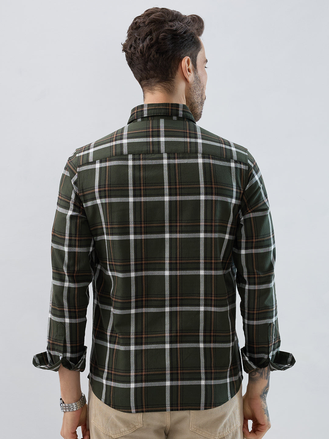 Premuim Cotton Olive Grid Tartan Checks Shirt