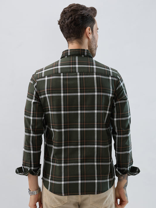 Premuim Cotton Olive Grid Tartan Checks Shirt