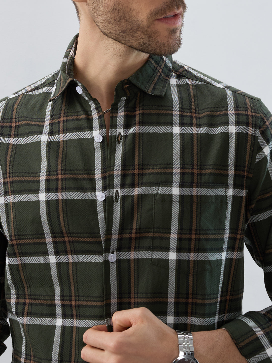 Premuim Cotton Olive Grid Tartan Checks Shirt