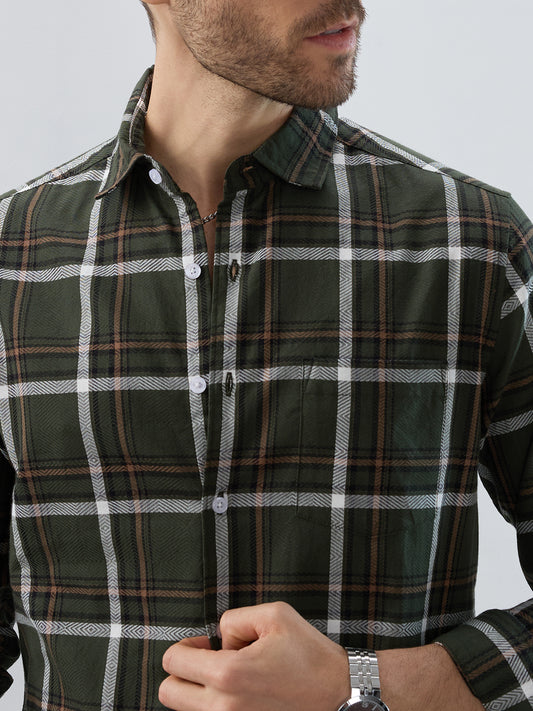 Premuim Cotton Olive Grid Tartan Checks Shirt