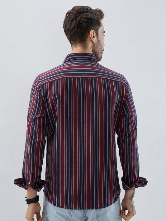 Premium Cotton Maroon & Navy Balanced Striped Shirt