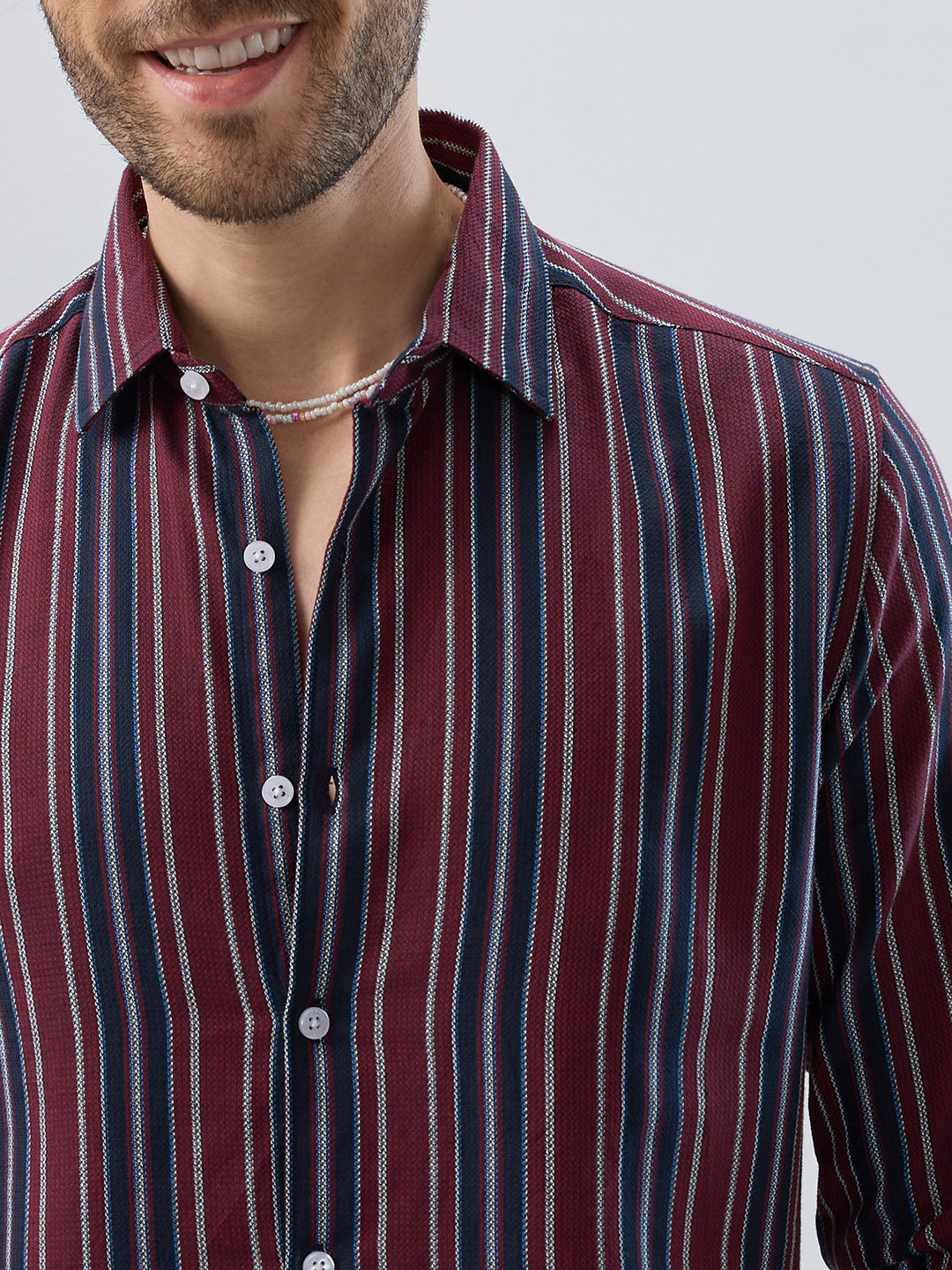 Premium Cotton Maroon & Navy Balanced Striped Shirt