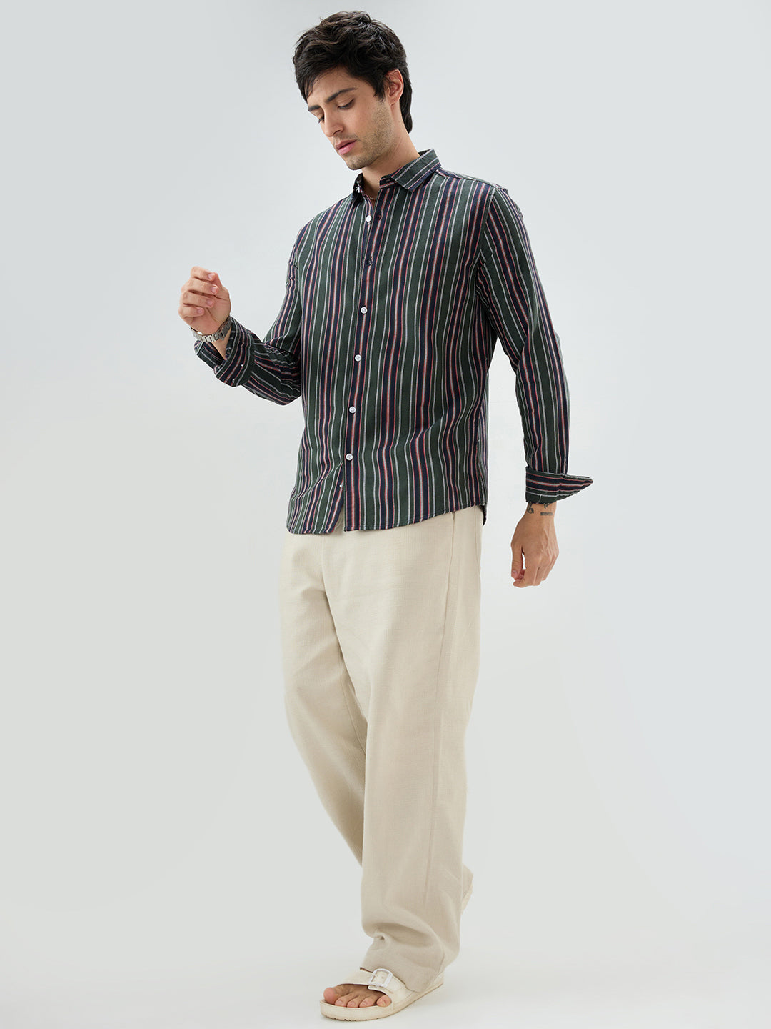 Olive & Navy Balanced Striped Shirt