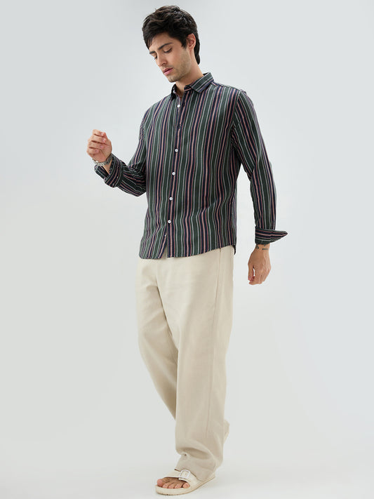 Olive & Navy Balanced Striped Shirt