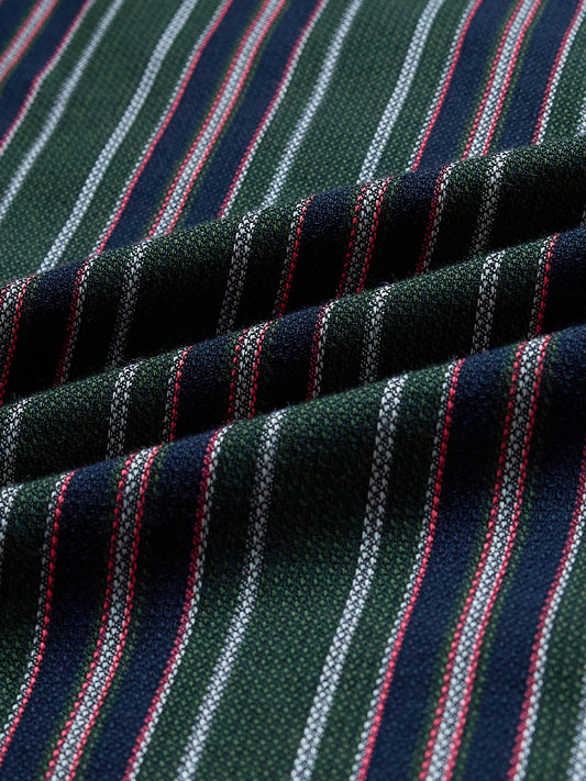 Premium Cotton Olive & Navy Balanced Striped Shirt